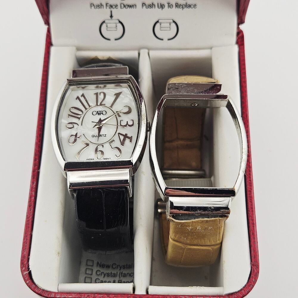 Cato Big Number Analog Watch Interchangeable Cuff Style Band Black Tan NEW